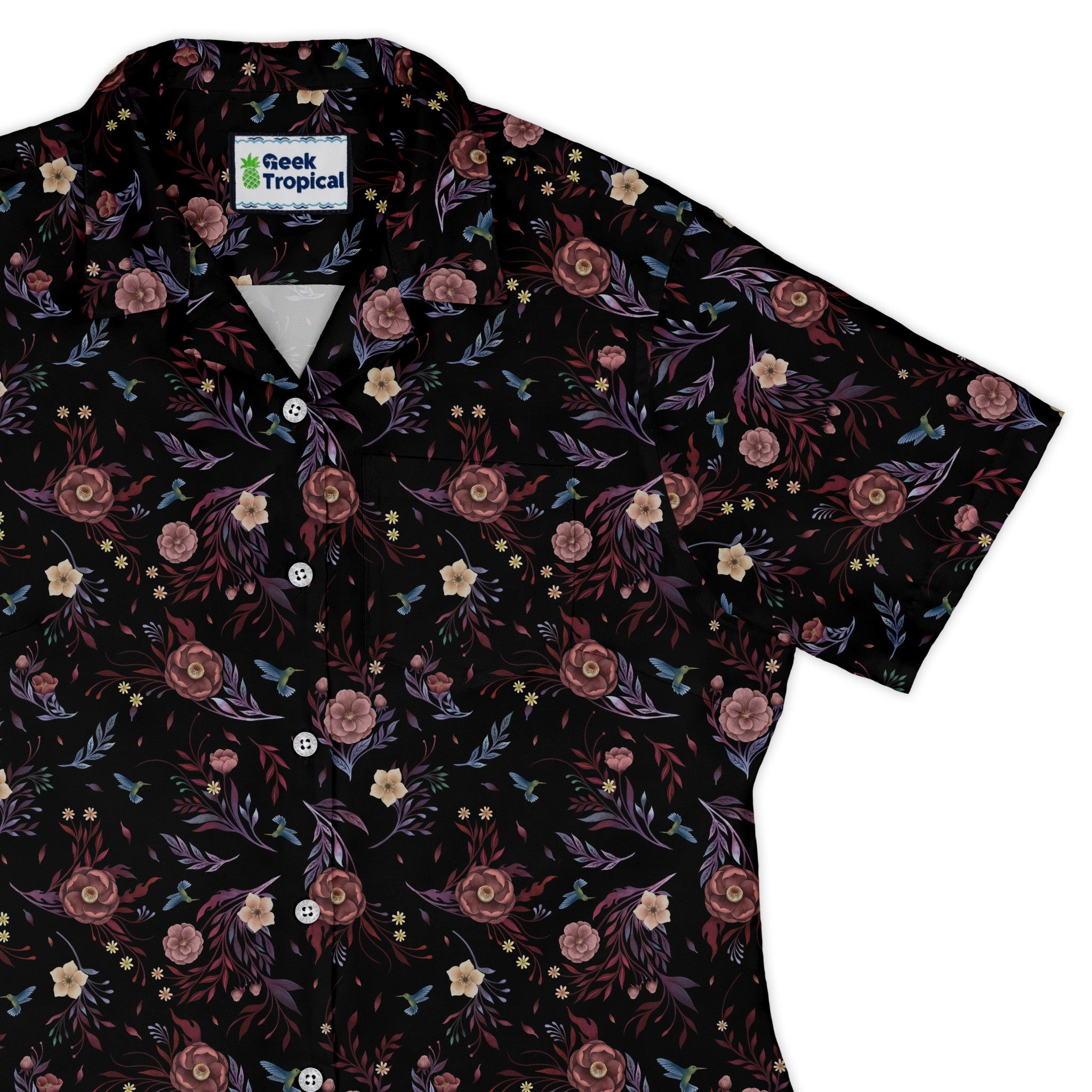 Episodic Camellia Bloom Curvy Button Up Shirt Geek Nerd Botany Print Design by Episodic women