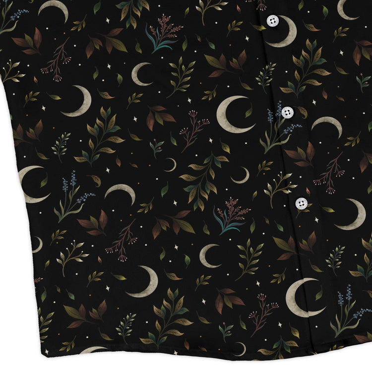 Episodic Crescent Moon Garden Long Sleeve Button Up Shirt Geek Nerd adult sizing Botany Print Design by Episodic