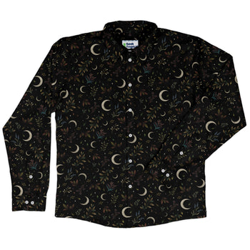 Episodic Crescent Moon Garden Long Sleeve Button Up Shirt Geek Nerd adult sizing Botany Print Design by Episodic