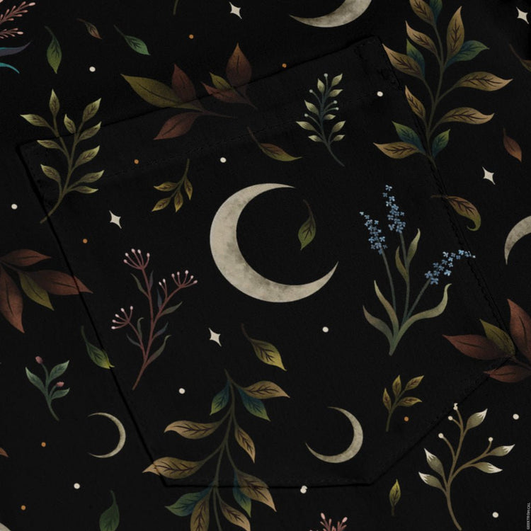 Episodic Crescent Moon Garden Long Sleeve Button Up Shirt Geek Nerd adult sizing Botany Print Design by Episodic