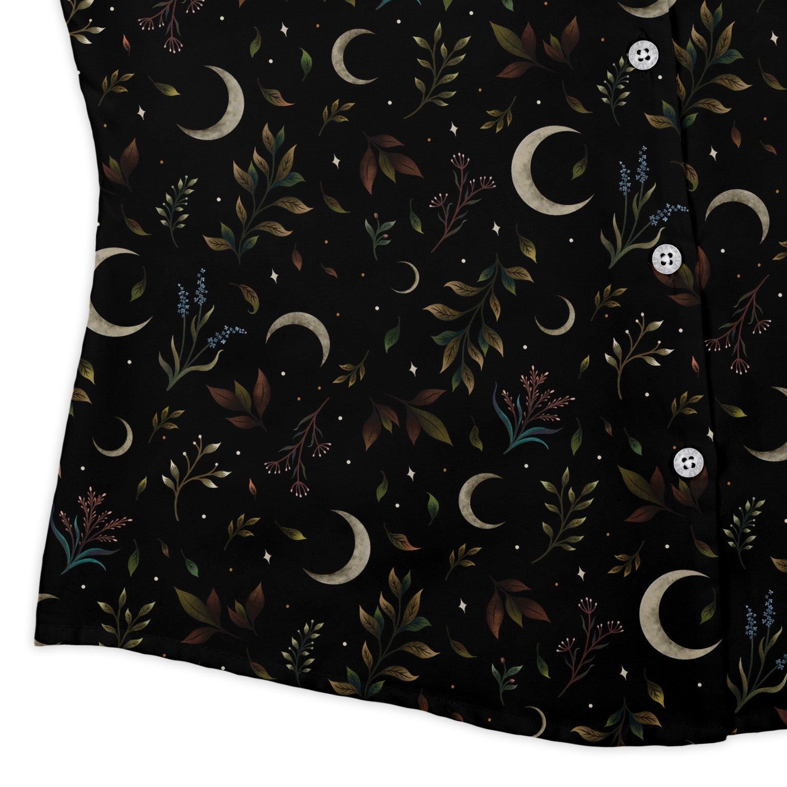 Episodic Crescent Moon Garden Curvy Button Up Shirt Geek Nerd Botany Print Design by Episodic outer space & astronaut print