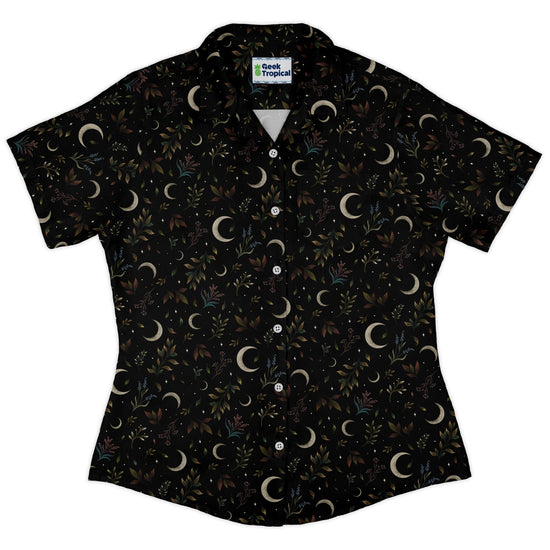 Clearance Ready - to - Ship Episodic Crescent Moon Garden Curvy Button Up Shirt Geek Nerd All Adult Button Up Shirts Botany Print Clearance