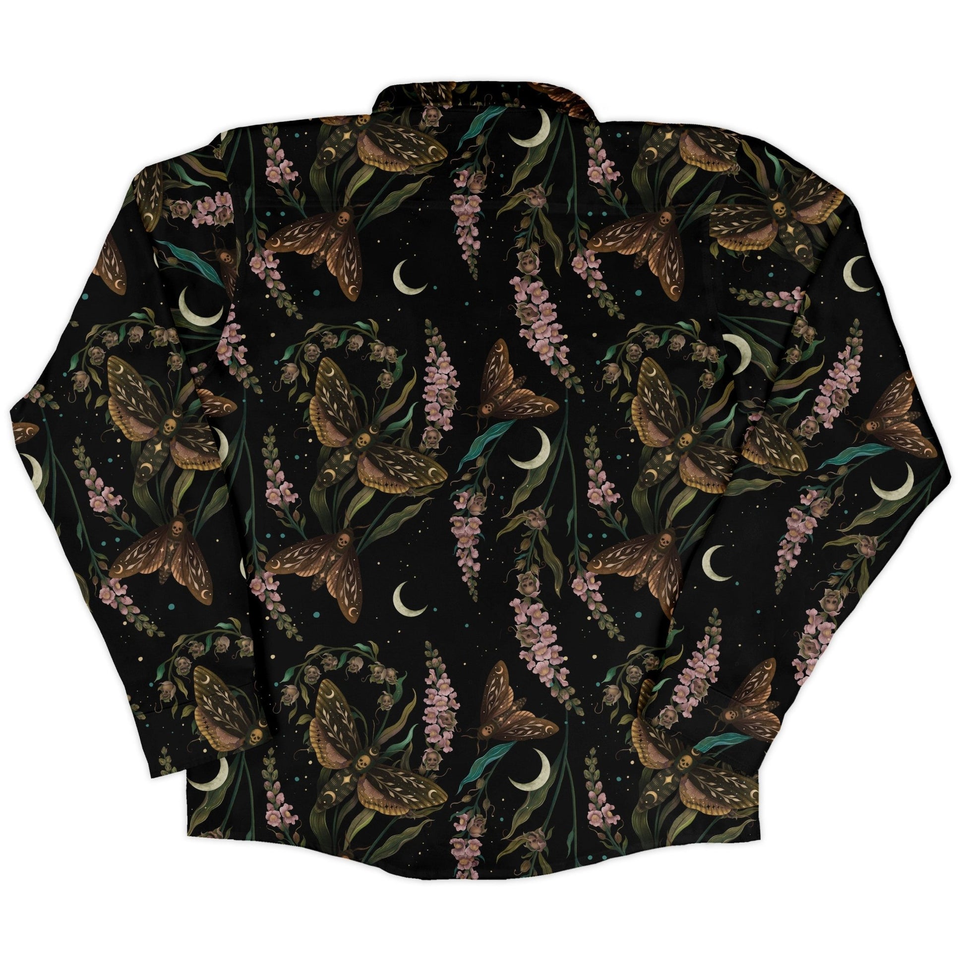 Episodic Death Moth Flow Long Sleeve Button Up Shirt Geek Nerd adult sizing Botany Print Design by Episodic
