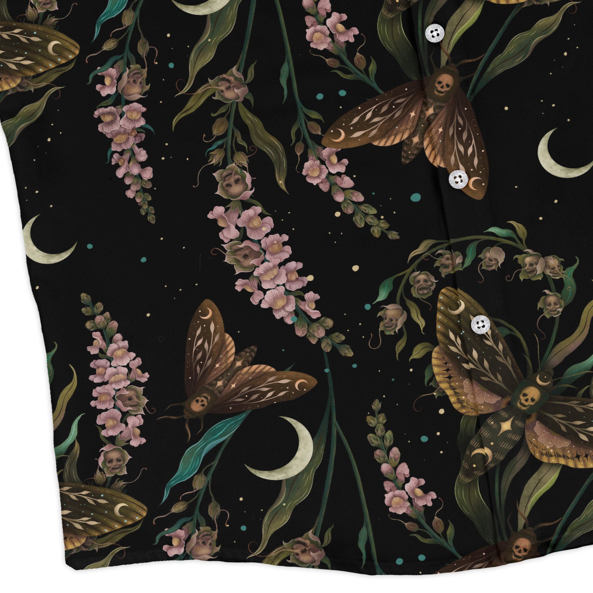 Episodic Death Moth Flow Long Sleeve Button Up Shirt Geek Nerd adult sizing Botany Print Design by Episodic