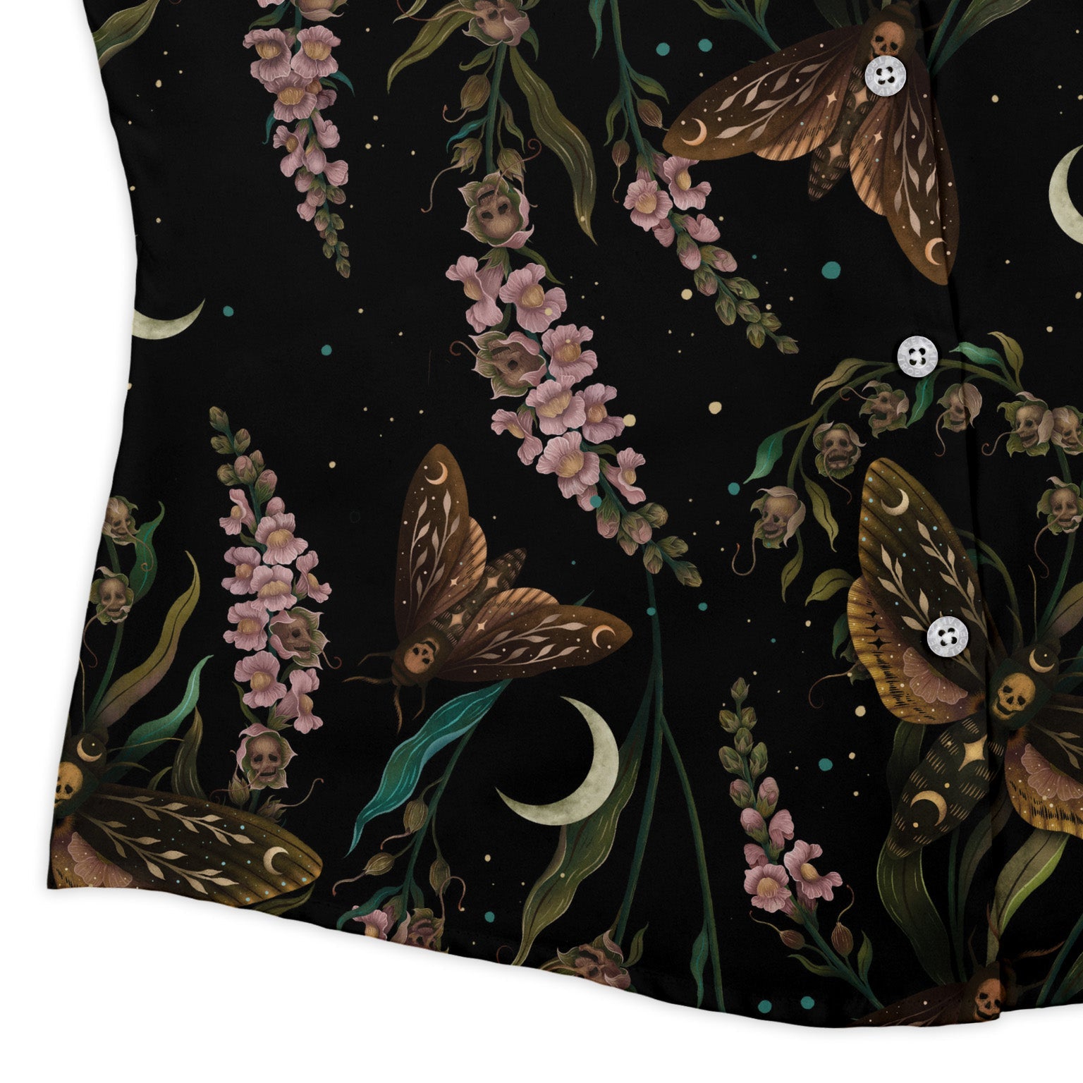 Episodic Death Moth Flow Curvy Button Up Shirt Geek Nerd Botany Print Design by Episodic women