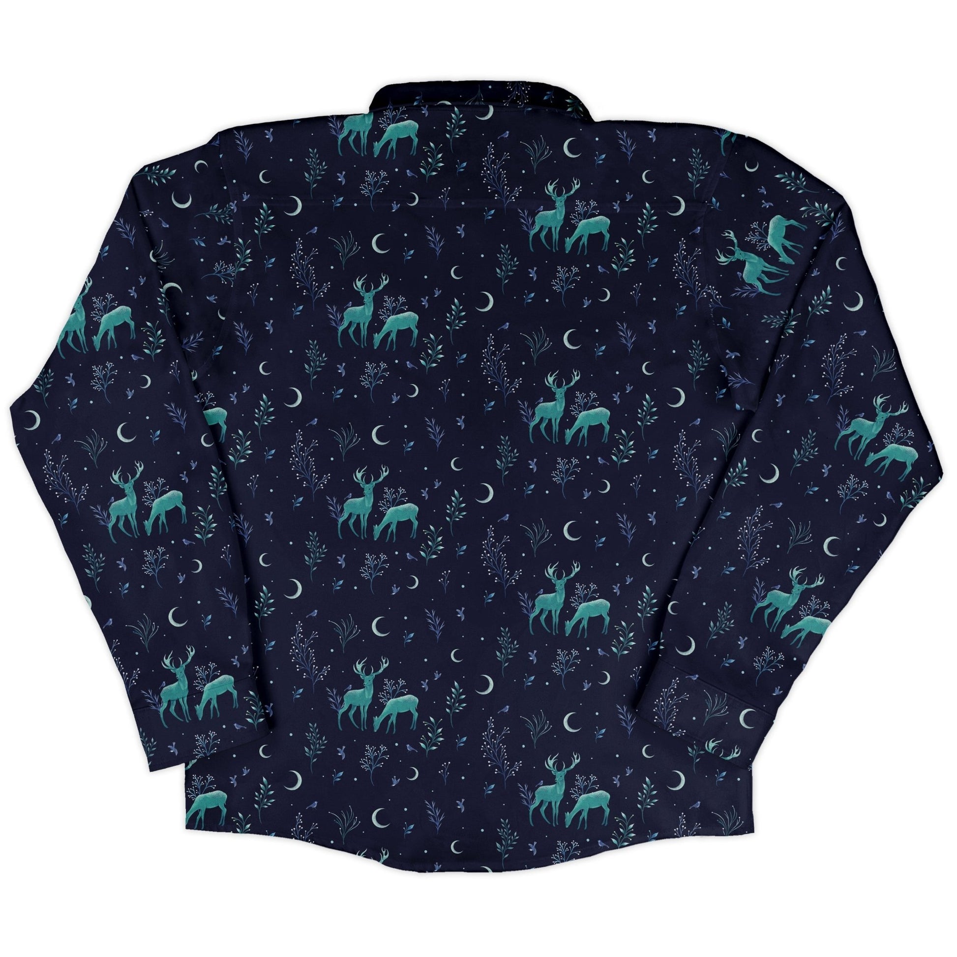 Episodic Deers in the moonlight Long Sleeve Button Up Shirt Geek Nerd adult sizing Design by Episodic FLOW DESC WRITING