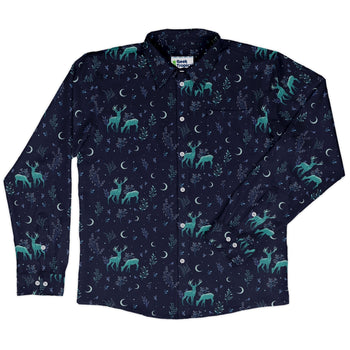Episodic Deers in the moonlight Long Sleeve Button Up Shirt Geek Nerd adult sizing Design by Episodic FLOW DESC WRITING