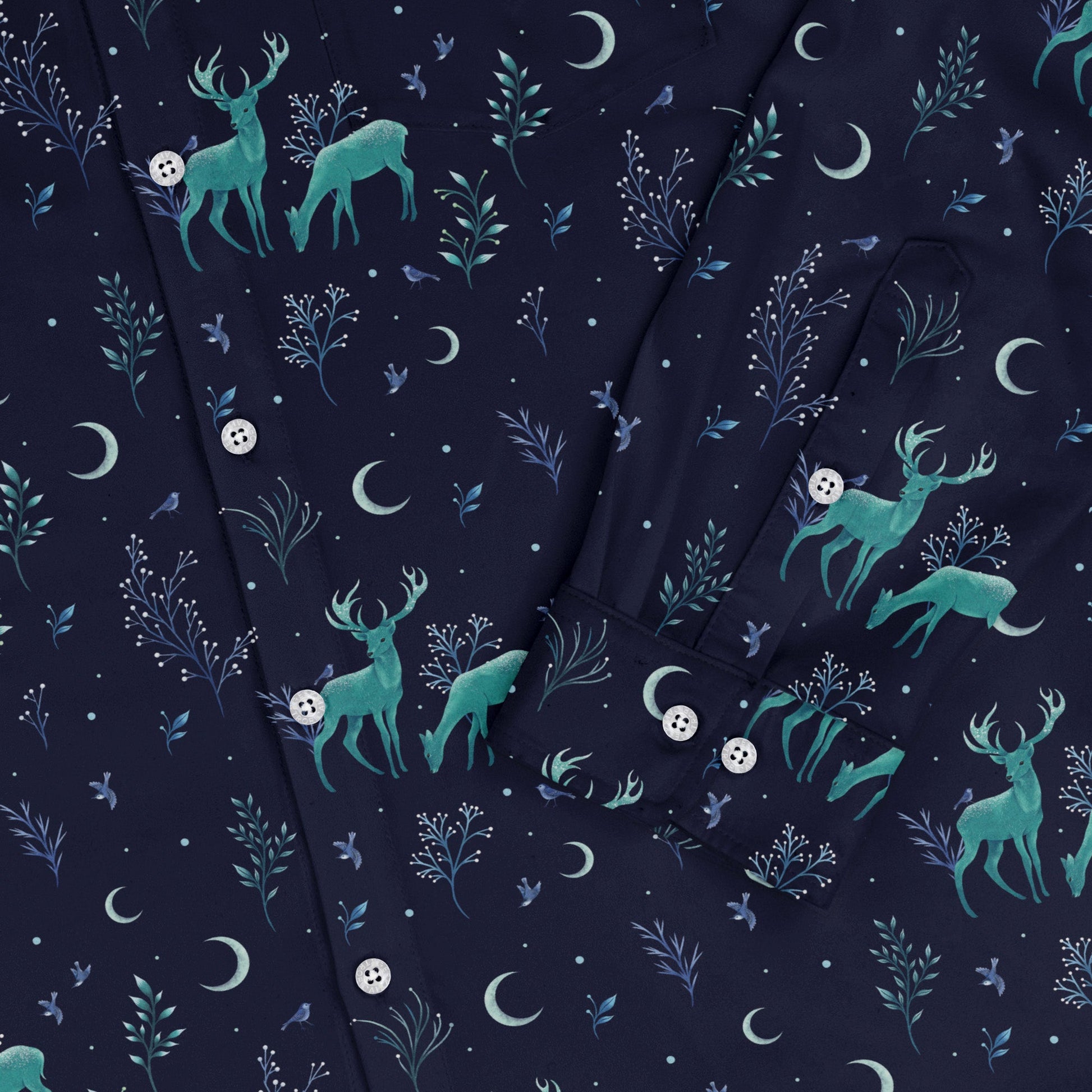Episodic Deers in the moonlight Long Sleeve Button Up Shirt Geek Nerd adult sizing Design by Episodic FLOW DESC WRITING