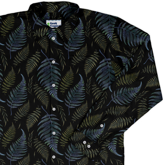 Episodic Ferns Long Sleeve Button Up Shirt Geek Nerd adult sizing Botany Print Design by Episodic
