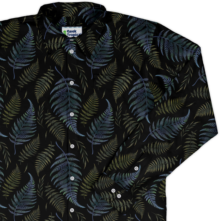 Episodic Ferns Long Sleeve Button Up Shirt Geek Nerd adult sizing Botany Print Design by Episodic