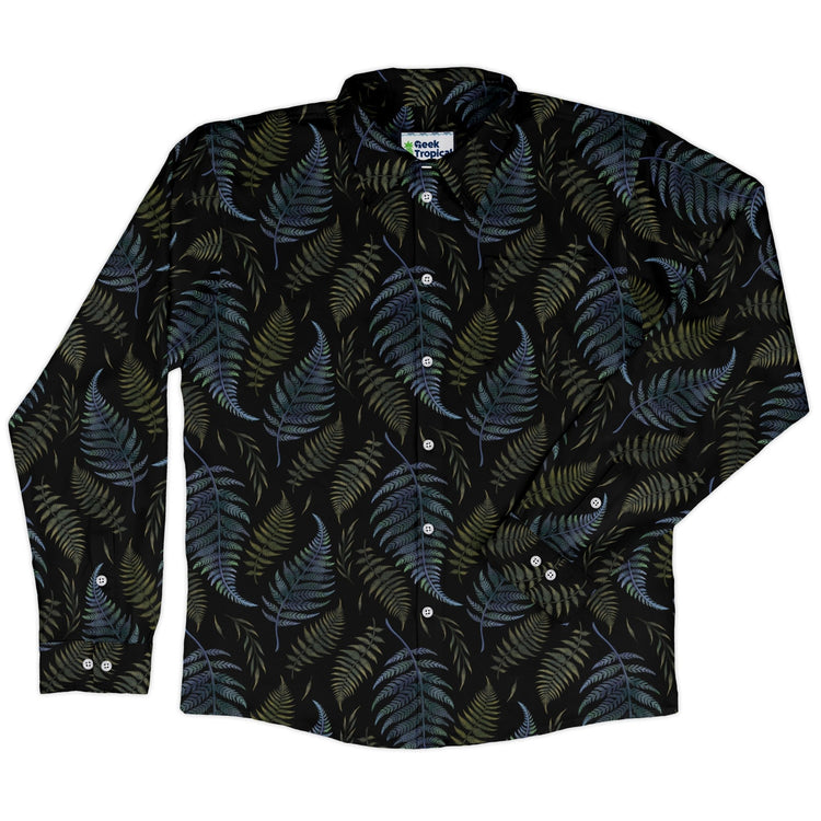 Episodic Ferns Long Sleeve Button Up Shirt Geek Nerd adult sizing Botany Print Design by Episodic