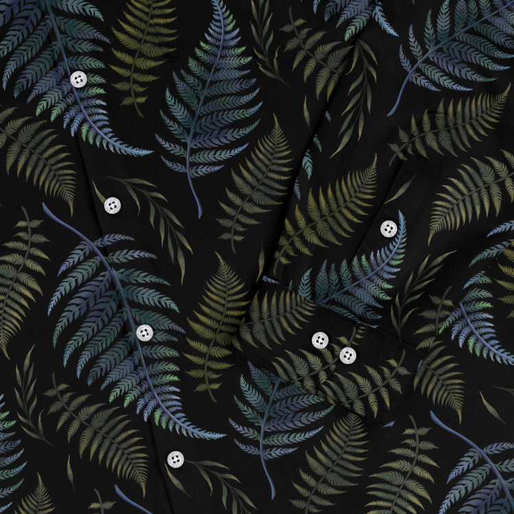 Episodic Ferns Long Sleeve Button Up Shirt Geek Nerd adult sizing Botany Print Design by Episodic