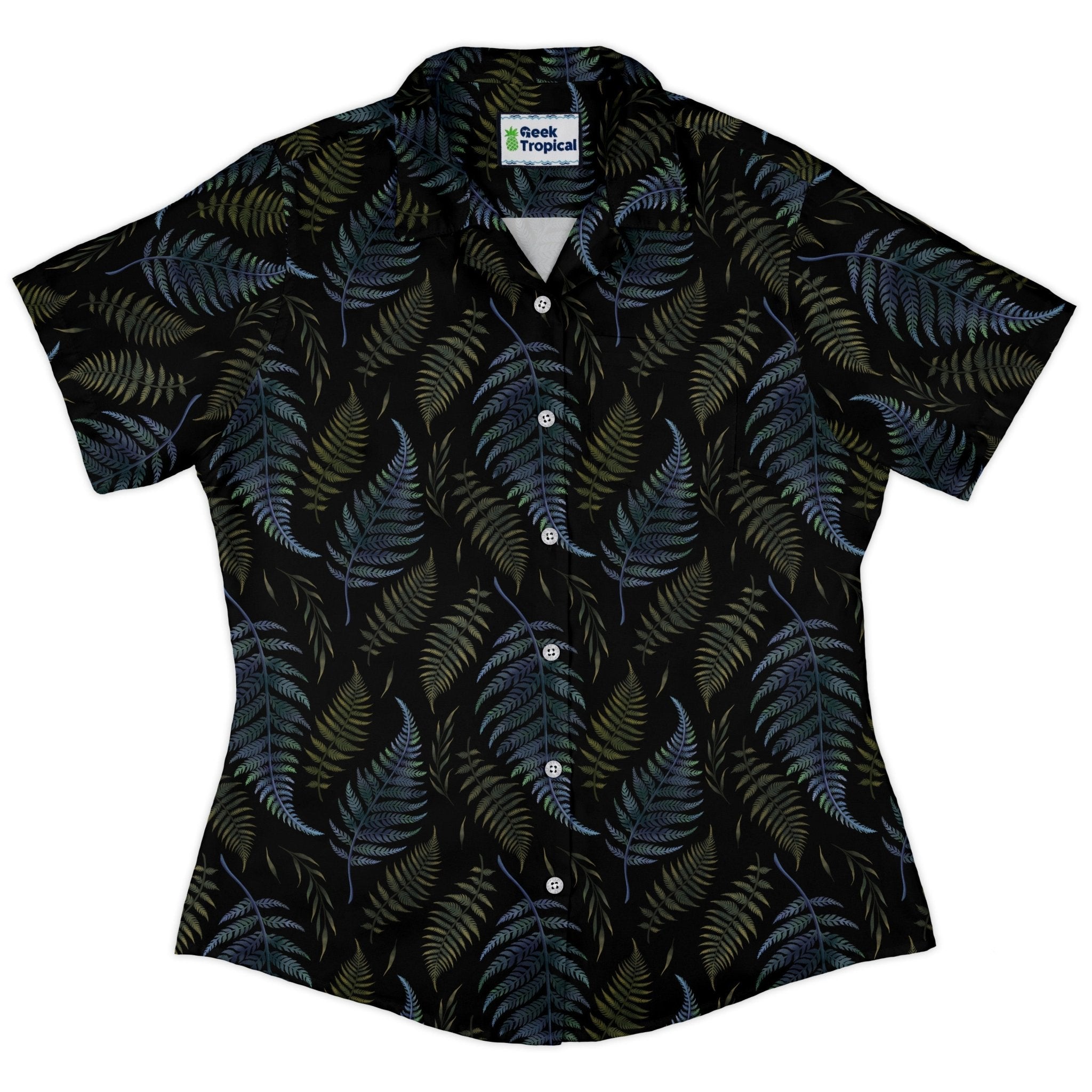 Clearance Ready - to - Ship Episodic Ferns Curvy Button Up Shirt Geek Nerd Botany Print Clearance Design by Episodic