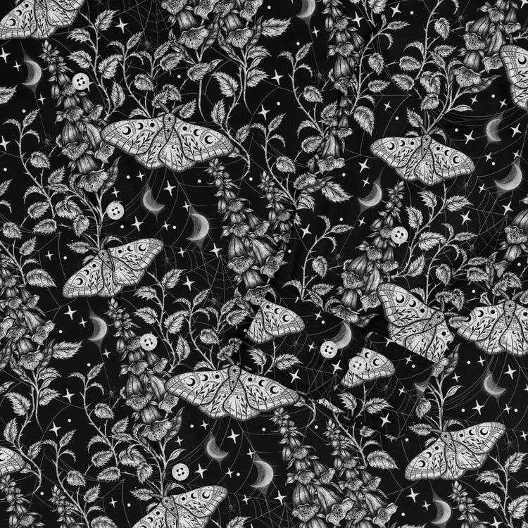 Episodic Moth Black White Night Long Sleeve Button Up Shirt Geek Nerd adult sizing Botany Print Design by Episodic