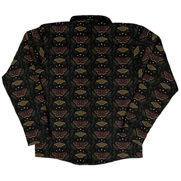 Episodic Moth Fall Long Sleeve Button Up Shirt Geek Nerd adult sizing Botany Print Design by Episodic