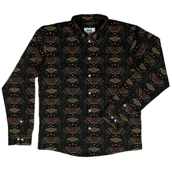 Episodic Moth Fall Long Sleeve Button Up Shirt Geek Nerd adult sizing Botany Print Design by Episodic