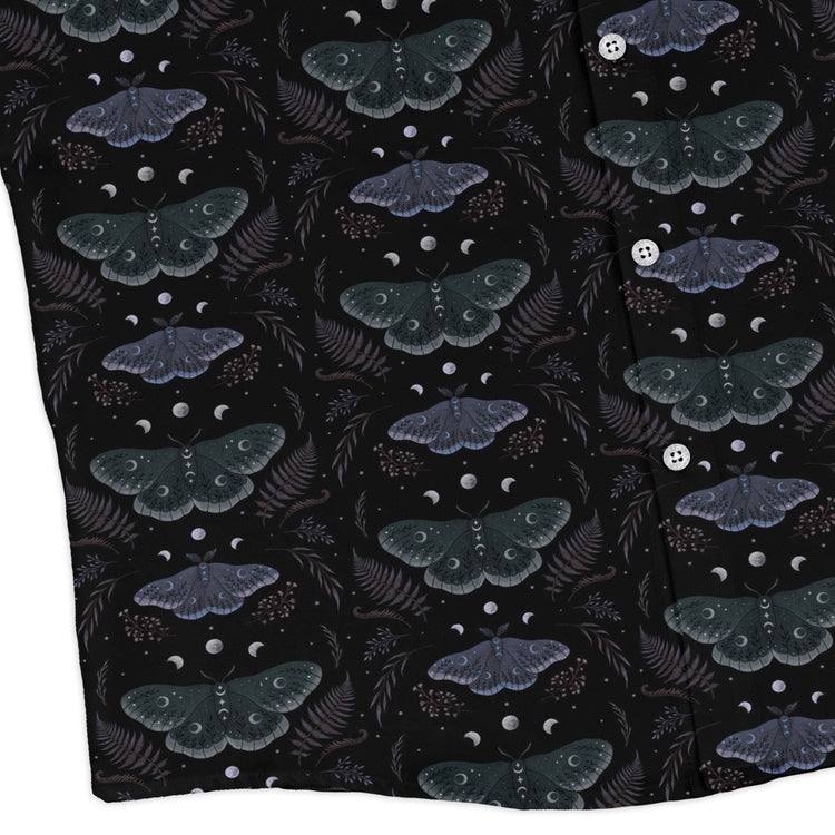 Episodic Moths Black Long Sleeve Button Up Shirt Geek Nerd adult sizing Botany Print Design by Episodic