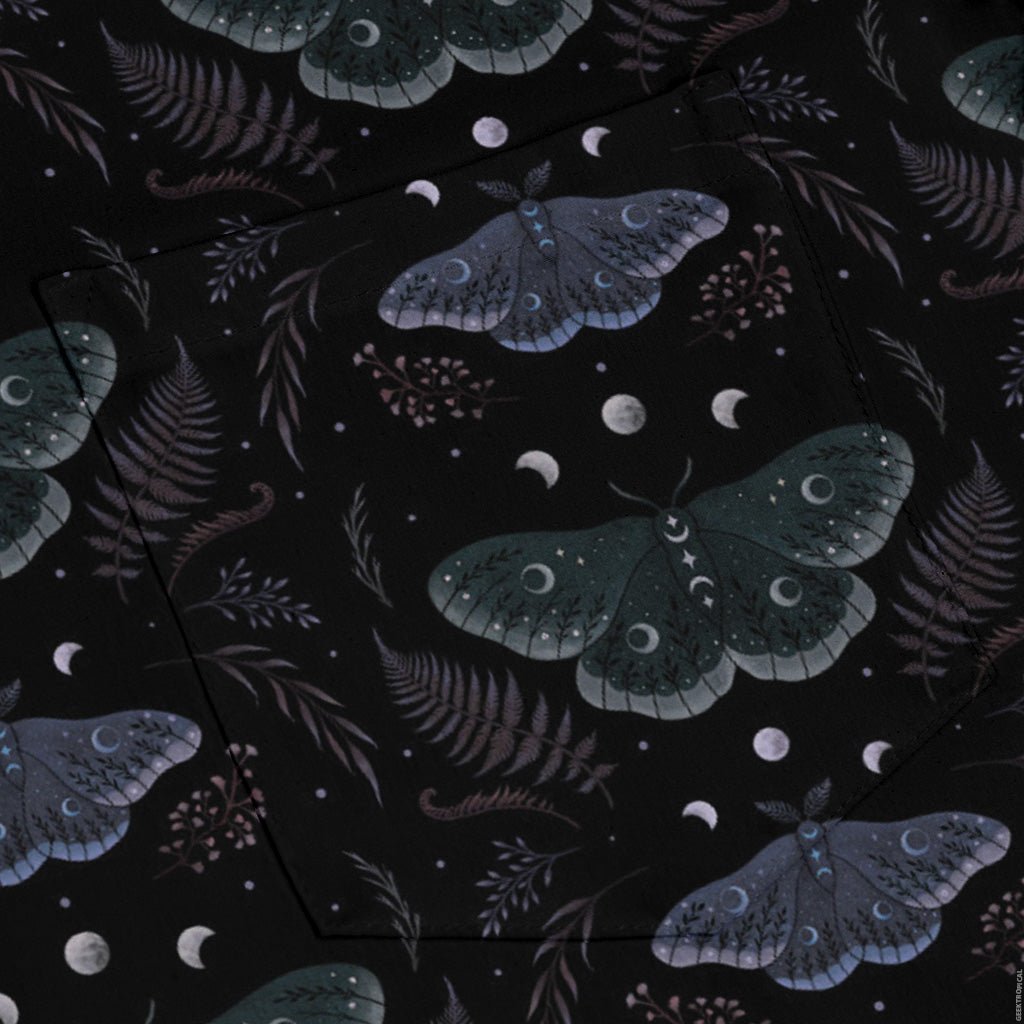 Episodic Moths Black Long Sleeve Button Up Shirt Geek Nerd adult sizing Botany Print Design by Episodic