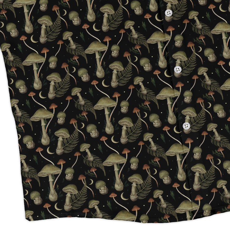 Episodic Mushroom Green Black Long Sleeve Button Up Shirt Geek Nerd adult sizing Botany Print Design by Episodic