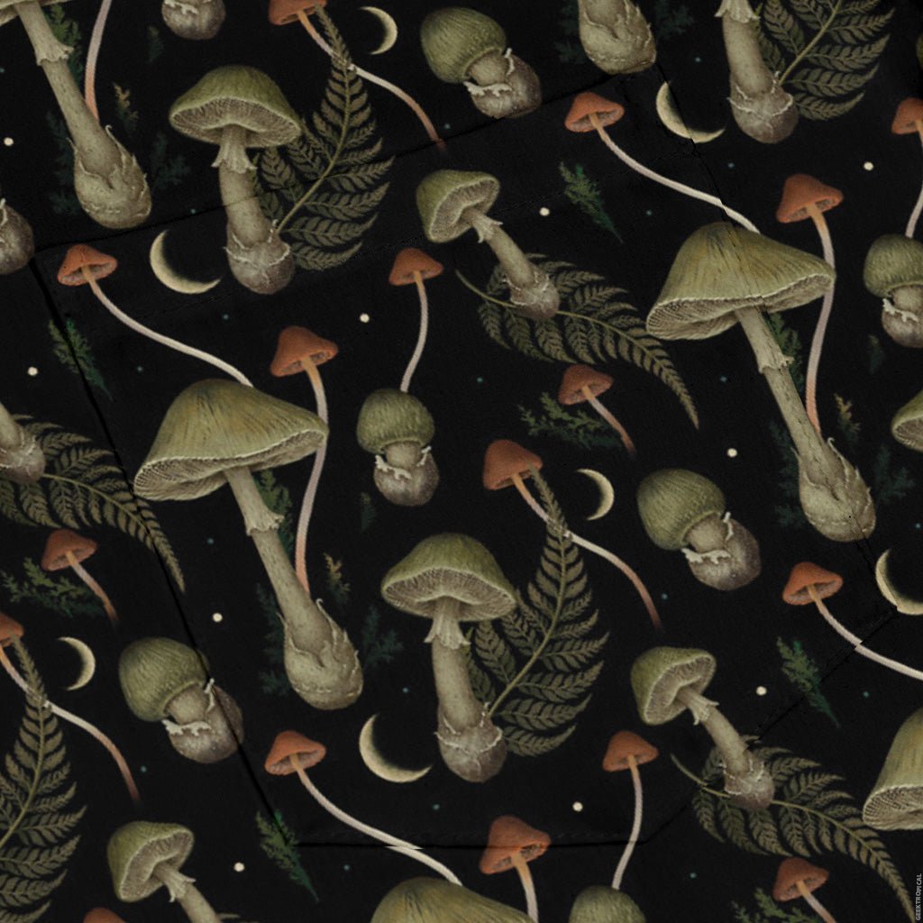 Episodic Mushroom Green Black Long Sleeve Button Up Shirt Geek Nerd adult sizing Botany Print Design by Episodic
