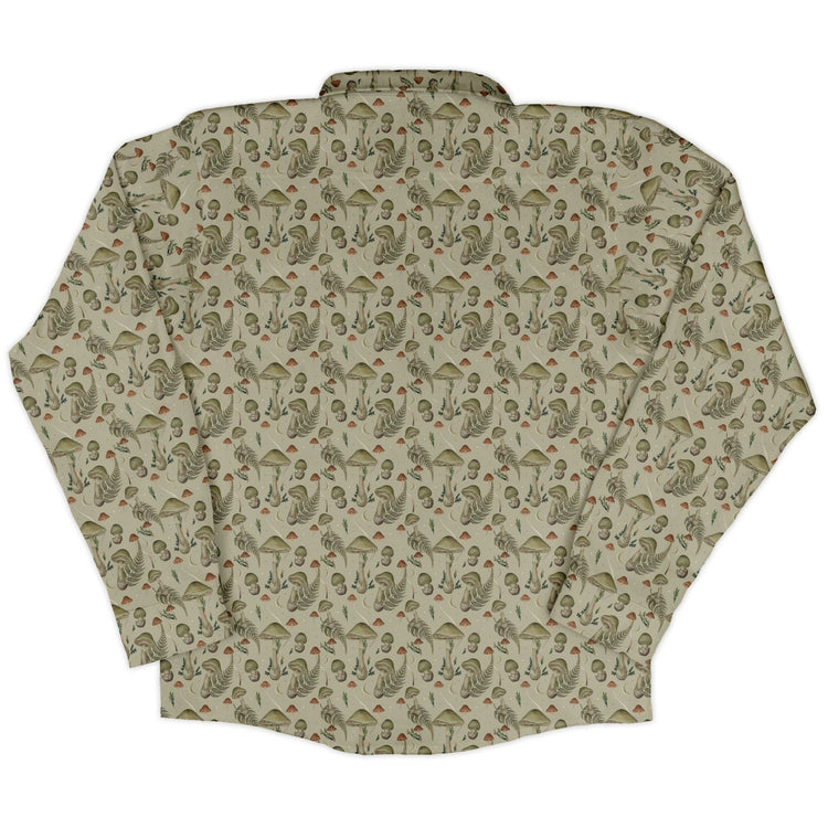 Episodic Mushroom Green Long Sleeve Button Up Shirt Geek Nerd adult sizing Botany Print Design by Episodic