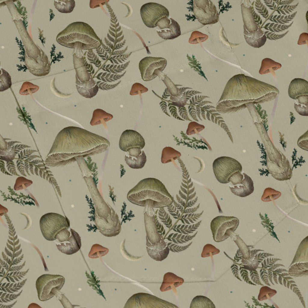 Episodic Mushroom Green Long Sleeve Button Up Shirt Geek Nerd adult sizing Botany Print Design by Episodic