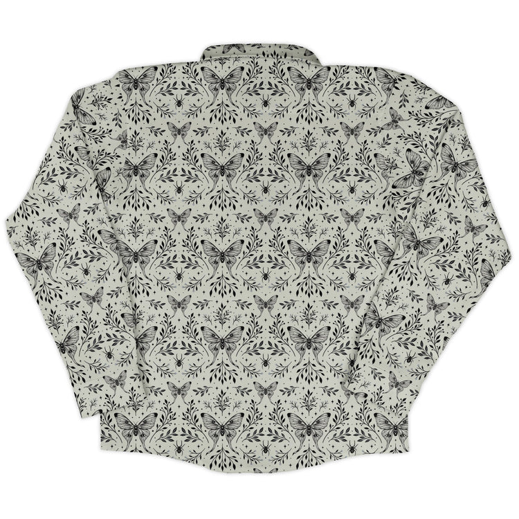 Episodic Mystical Butterfly Long Sleeve Button Up Shirt Geek Nerd adult sizing Botany Print Design by Episodic