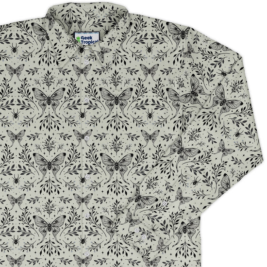 Episodic Mystical Butterfly Long Sleeve Button Up Shirt Geek Nerd adult sizing Botany Print Design by Episodic