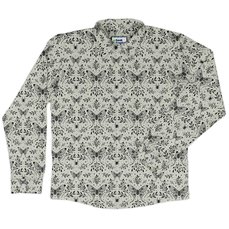 Episodic Mystical Butterfly Long Sleeve Button Up Shirt Geek Nerd adult sizing Botany Print Design by Episodic