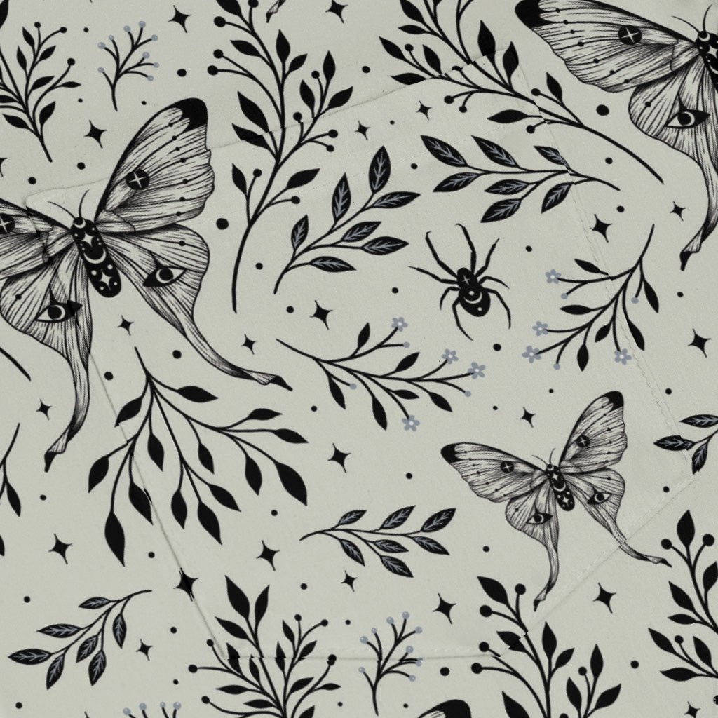 Episodic Mystical Butterfly Long Sleeve Button Up Shirt Geek Nerd adult sizing Botany Print Design by Episodic