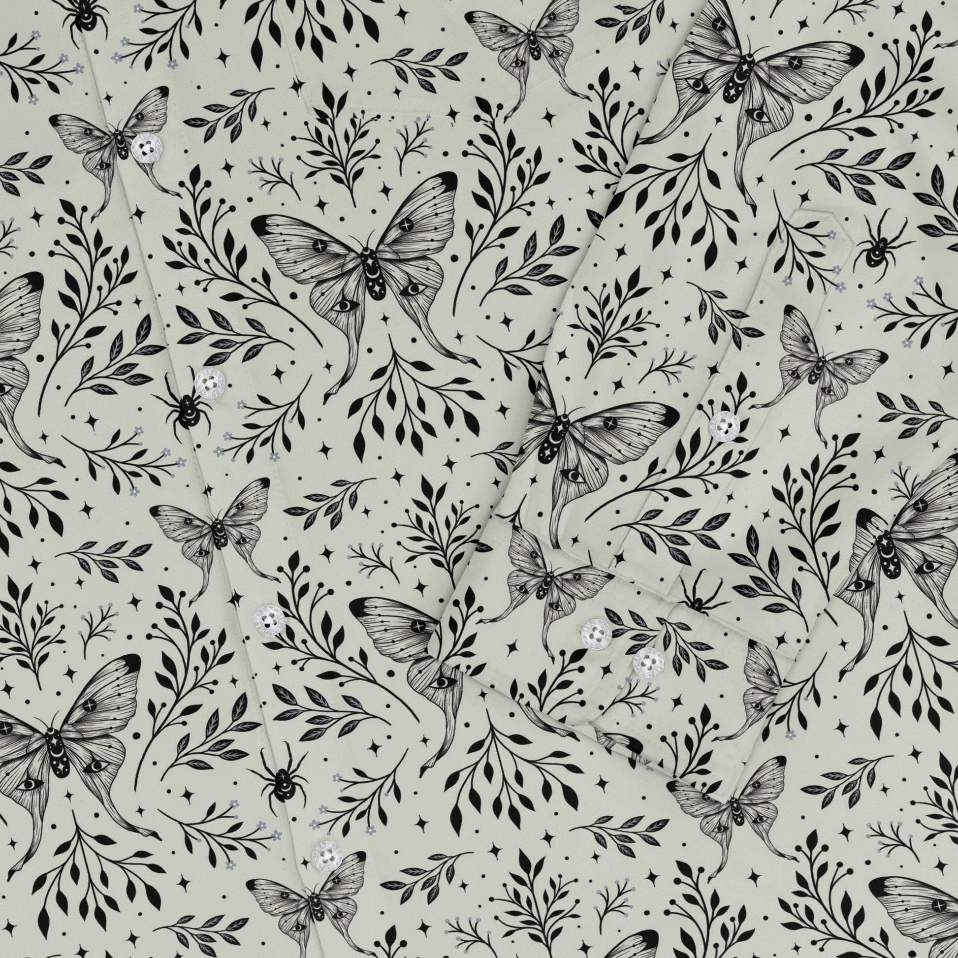 Episodic Mystical Butterfly Long Sleeve Button Up Shirt Geek Nerd adult sizing Botany Print Design by Episodic