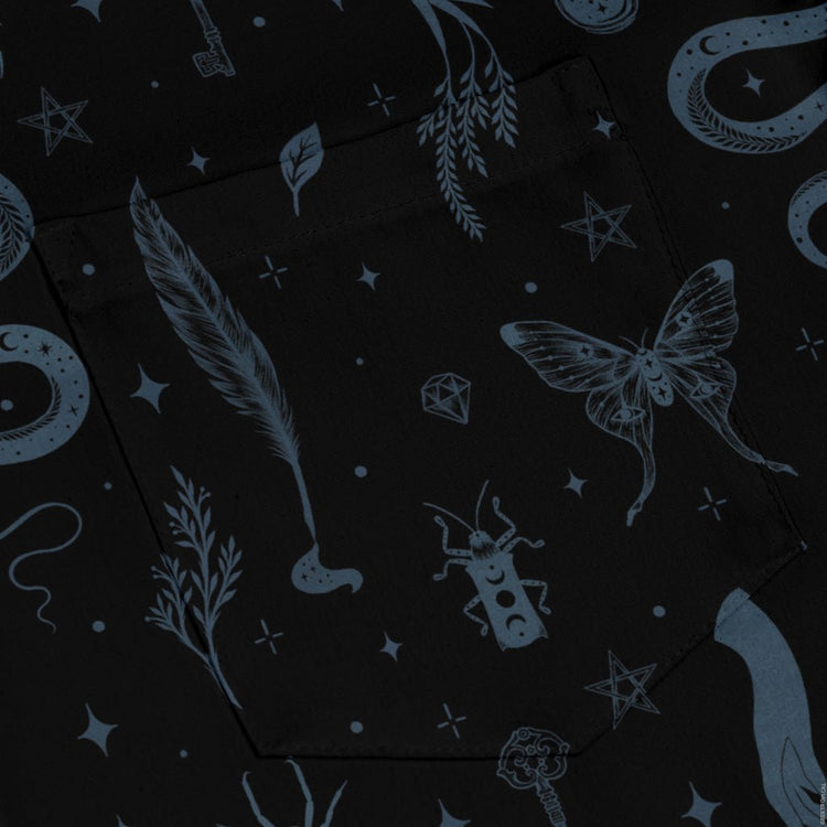 Episodic Mystical Collection Black Long Sleeve Button Up Shirt Geek Nerd adult sizing Botany Print Design by Episodic