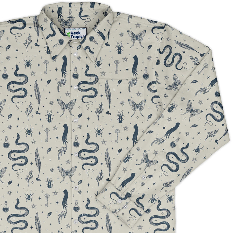 Episodic Mystical Collection Long Sleeve Button Up Shirt Geek Nerd adult sizing Botany Print Design by Episodic