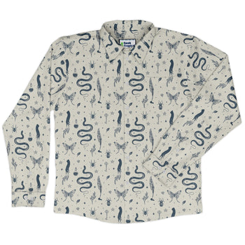 Episodic Mystical Collection Long Sleeve Button Up Shirt Geek Nerd adult sizing Botany Print Design by Episodic