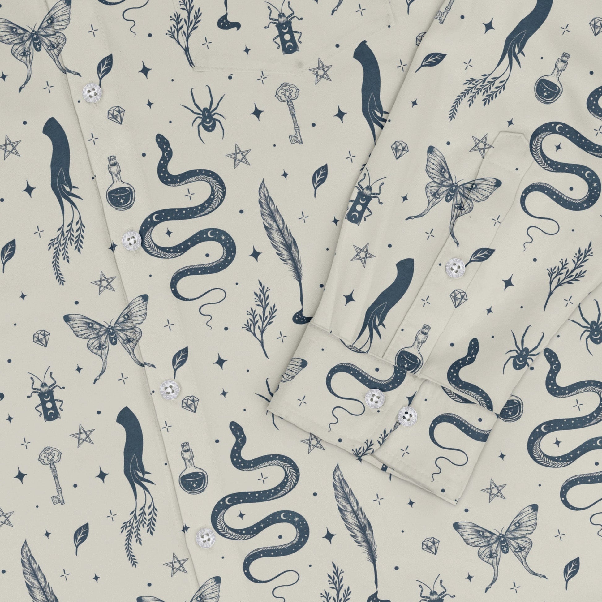 Episodic Mystical Collection Long Sleeve Button Up Shirt Geek Nerd adult sizing Botany Print Design by Episodic