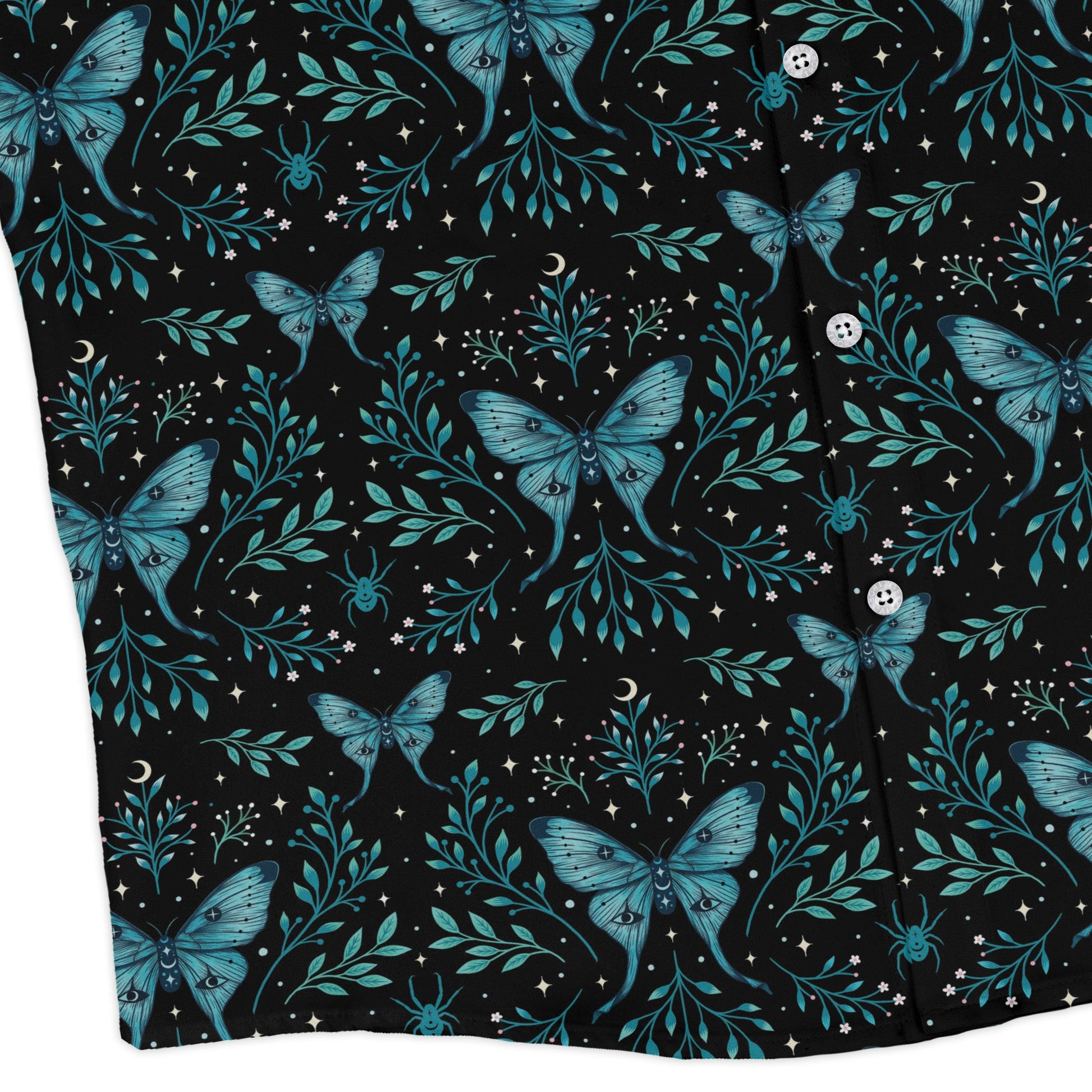 Episodic Mystical butterfly blue Long Sleeve Button Up Shirt Geek Nerd adult sizing Botany Print Design by Episodic