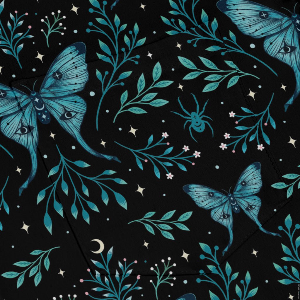 Episodic Mystical butterfly blue Long Sleeve Button Up Shirt Geek Nerd adult sizing Botany Print Design by Episodic