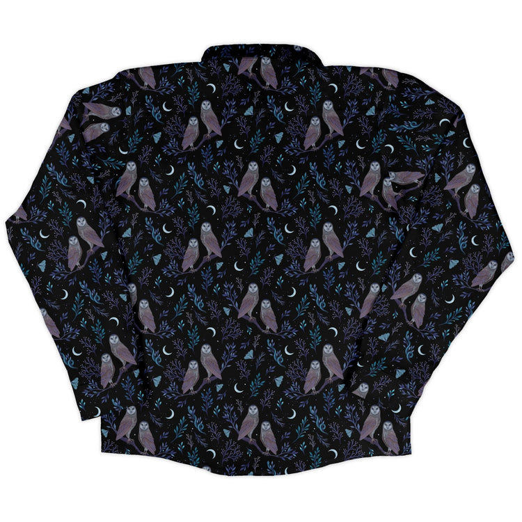 Episodic Owl Floral Long Sleeve Button Up Shirt Geek Nerd adult sizing All Adult Button Up Shirts Design by Episodic