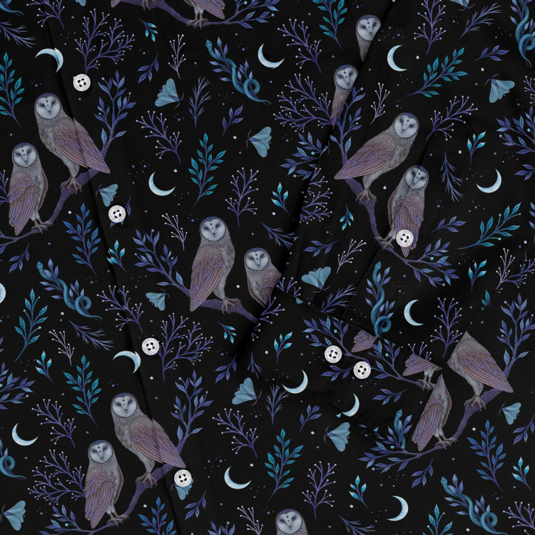 Episodic Owl Floral Long Sleeve Button Up Shirt Geek Nerd adult sizing All Adult Button Up Shirts Design by Episodic