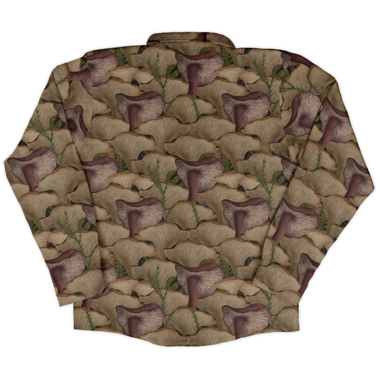 Episodic Oyster Mushroom Long Sleeve Button Up Shirt Geek Nerd adult sizing Botany Print Design by Episodic