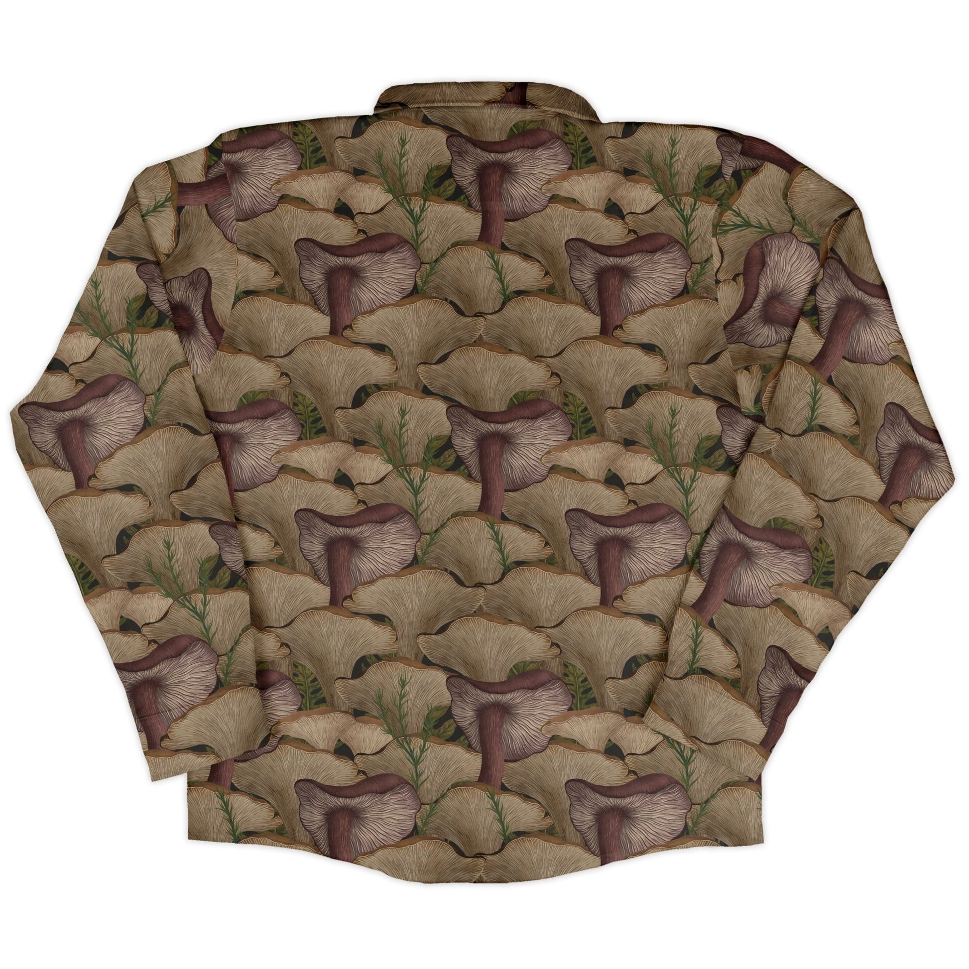 Episodic Oyster Mushroom Long Sleeve Button Up Shirt Geek Nerd adult sizing Botany Print Design by Episodic