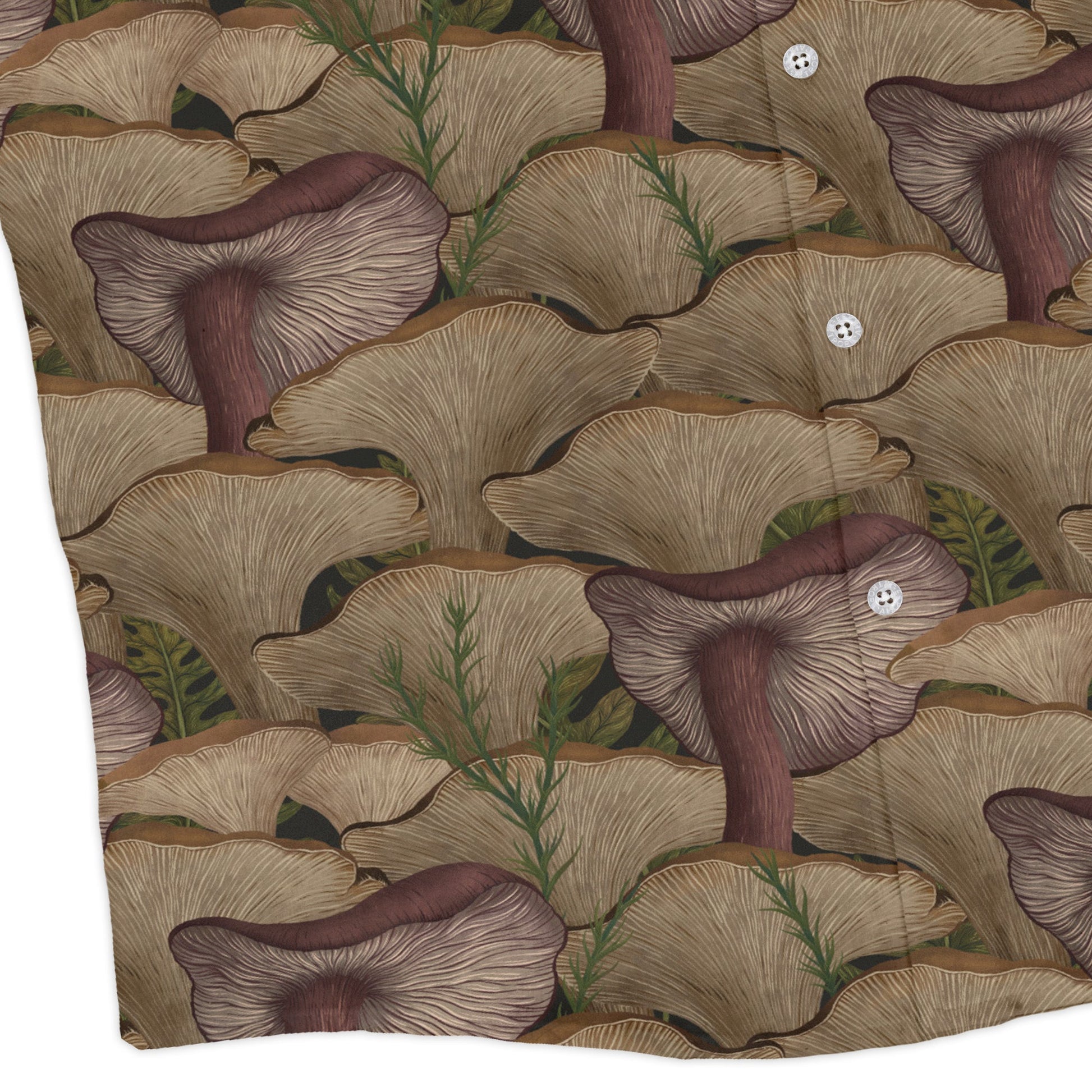 Episodic Oyster Mushroom Long Sleeve Button Up Shirt Geek Nerd adult sizing Botany Print Design by Episodic