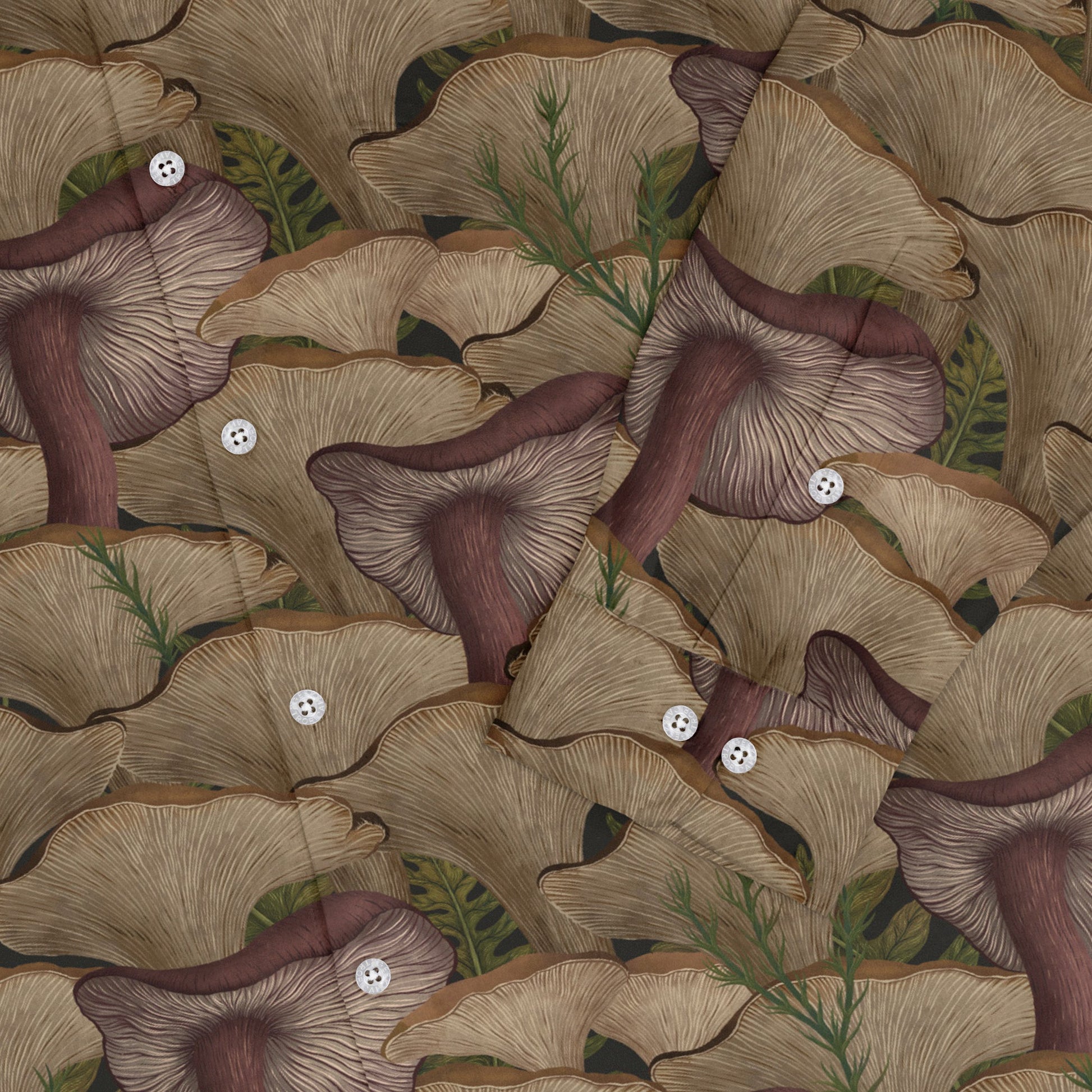 Episodic Oyster Mushroom Long Sleeve Button Up Shirt Geek Nerd adult sizing Botany Print Design by Episodic