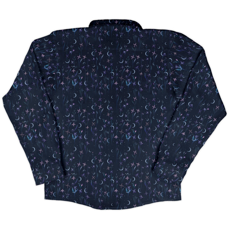 Episodic Scented Moonlight Long Sleeve Button Up Shirt Geek Nerd adult sizing Botany Print Design by Episodic