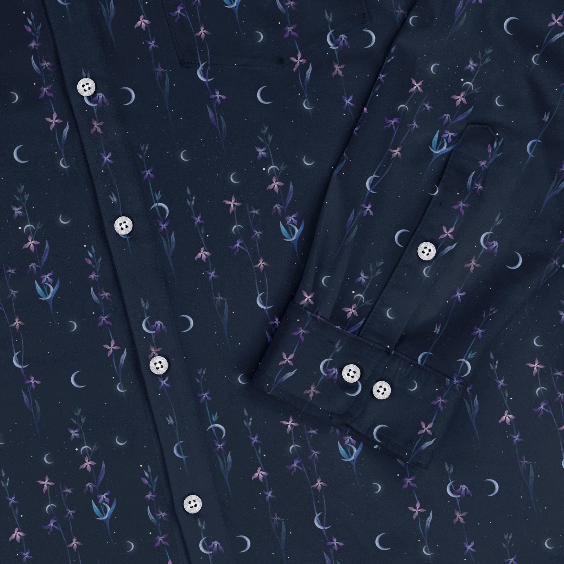 Episodic Scented Night Long Sleeve Button Up Shirt Geek Nerd adult sizing Botany Print Design by Episodic