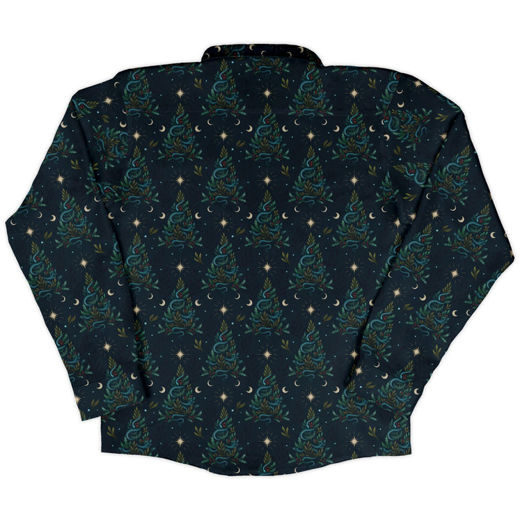 Episodic Serpent Christmas Long Sleeve Button Up Shirt Geek Nerd adult sizing Botany Print Christmas Print