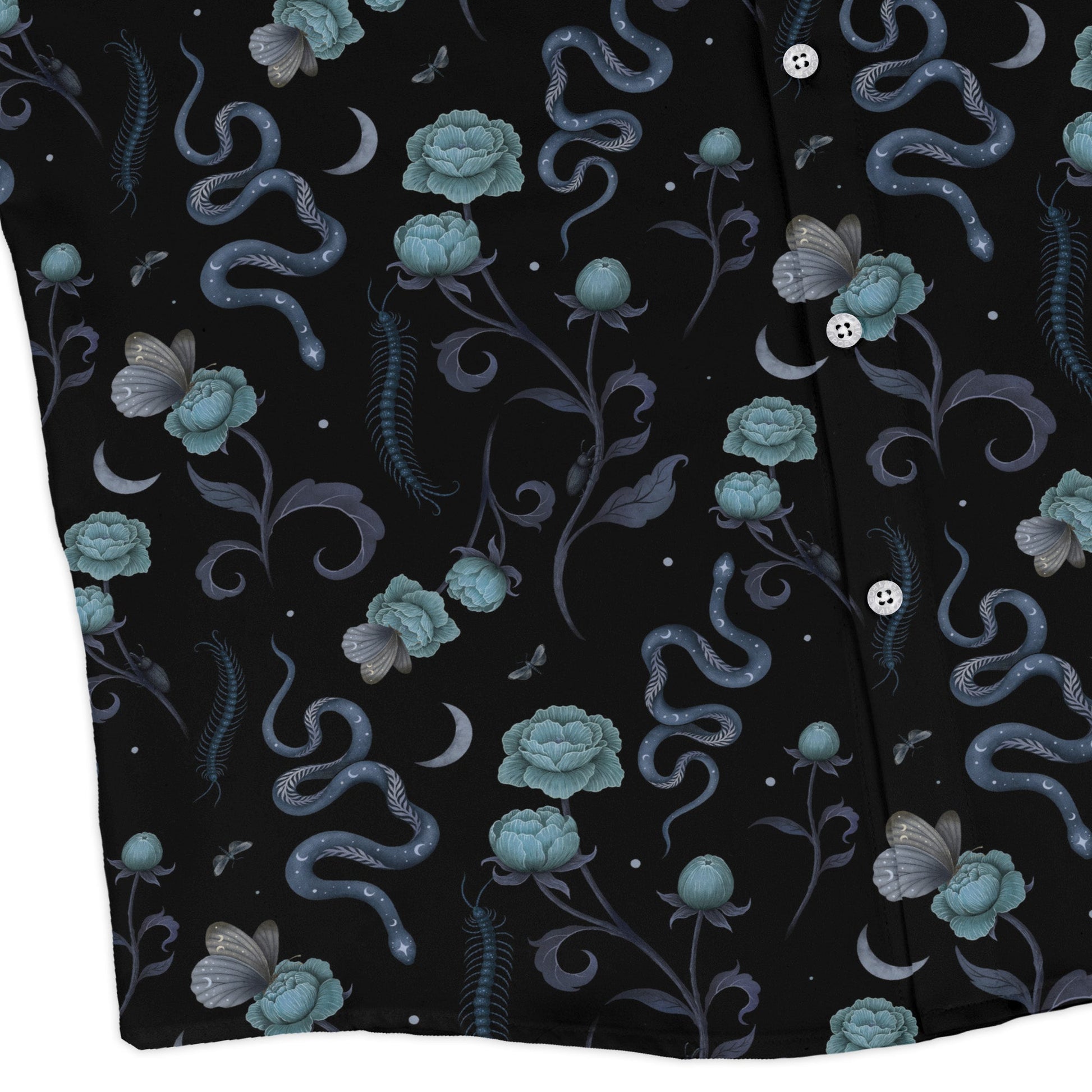 Episodic Serpent Garden Blue Space Long Sleeve Button Up Shirt Geek Nerd adult sizing Animal Patterns Botany Print