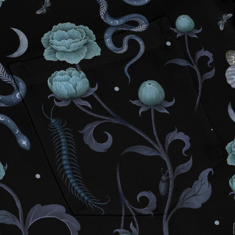 Episodic Serpent Garden Blue Space Long Sleeve Button Up Shirt Geek Nerd adult sizing Animal Patterns Botany Print