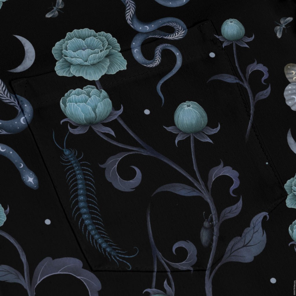 Episodic Serpent Garden Blue Space Long Sleeve Button Up Shirt Geek Nerd adult sizing Animal Patterns Botany Print