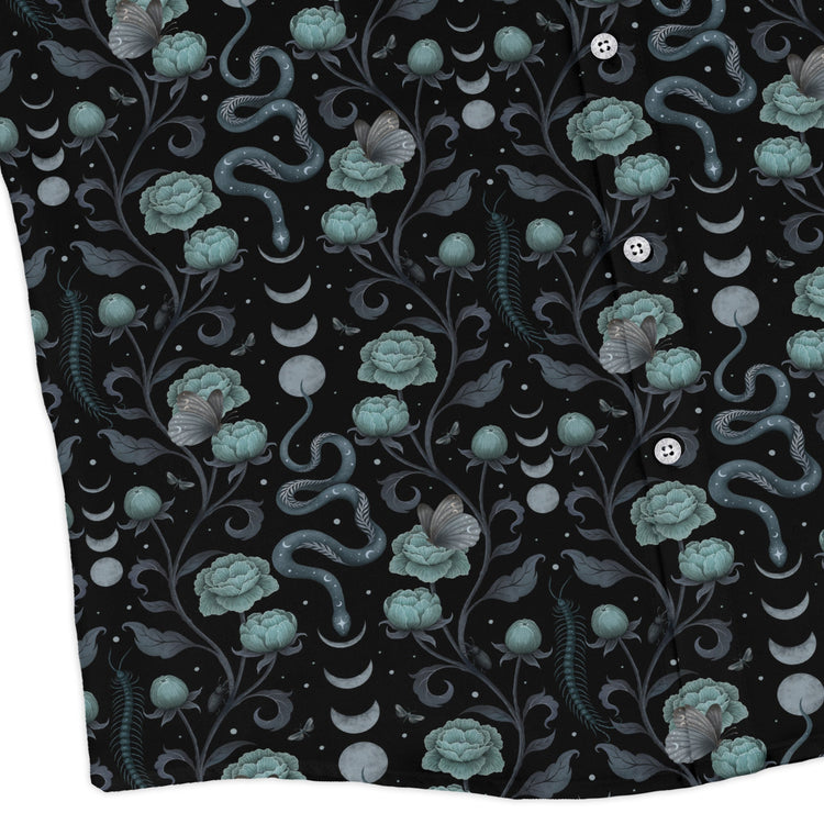 Episodic Serpent Garden Blue Long Sleeve Button Up Shirt Geek Nerd adult sizing Animal Patterns Botany Print